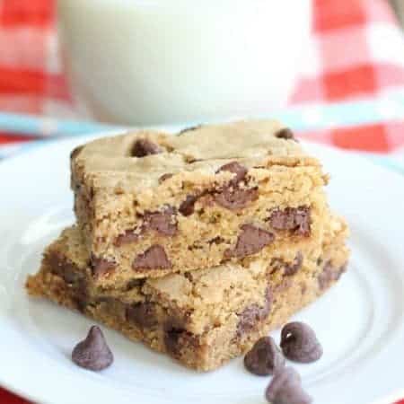 One-pan easy chocolate chip cookie bars! No time for cookies, make these instead! Same delicious flavor.
