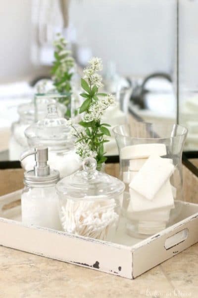 Easily add French farmhouse charm to your bathroom with this tray of essentials!