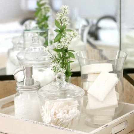 Easily add French farmhouse charm to your bathroom with this tray of essentials!