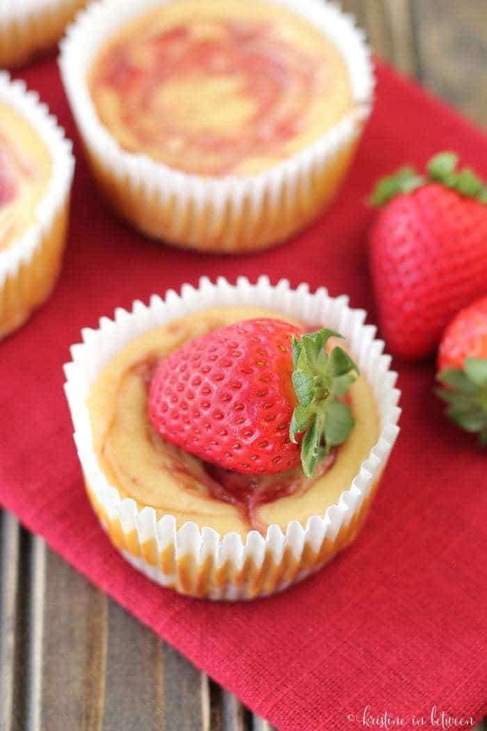 Individual strawberry cheesecakes made with no all whole food ingredients!