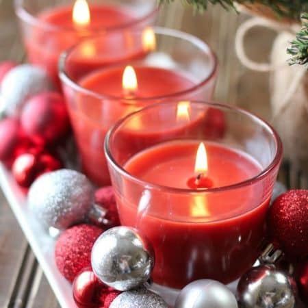 Quick and easy holiday candle centerpiece. So easy even the kids can help!
