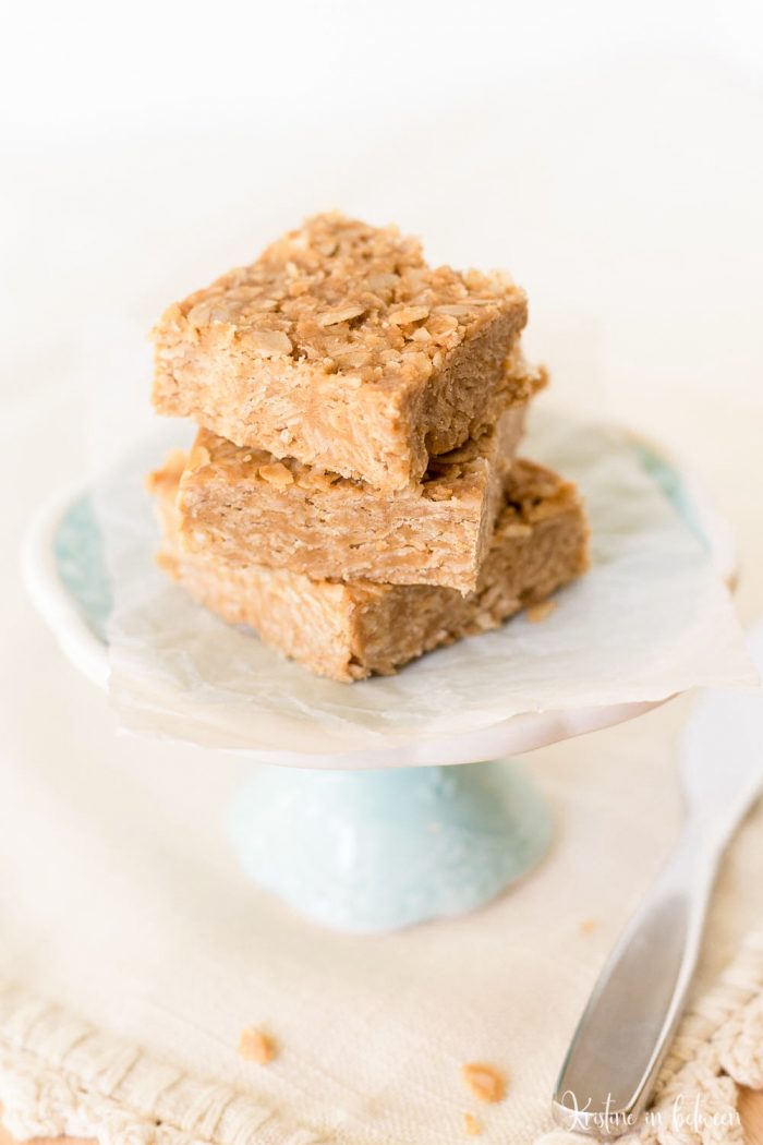 Three ingredient peanut butter oat bars made with real food ingredients and no refined sugar! They are a perfect snack!