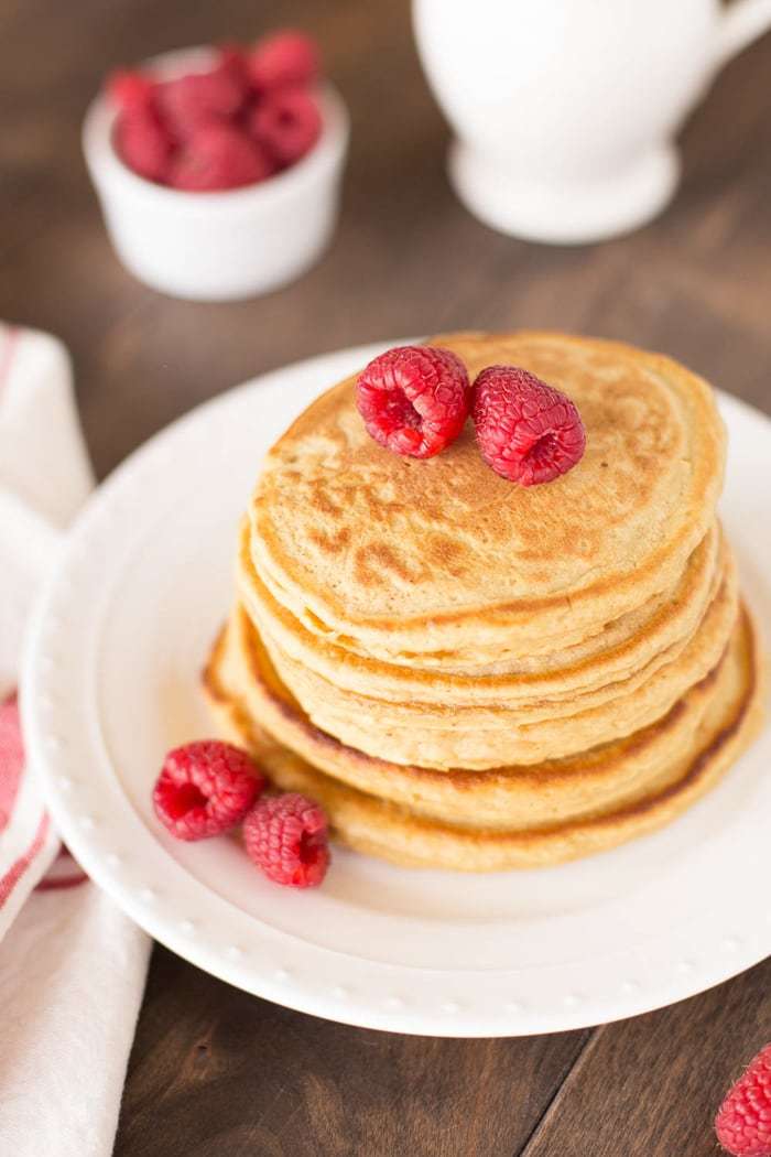 Delicious and easy recipe for whole what pancakes made with no refined sugar. Perfect for everyday pancakes!