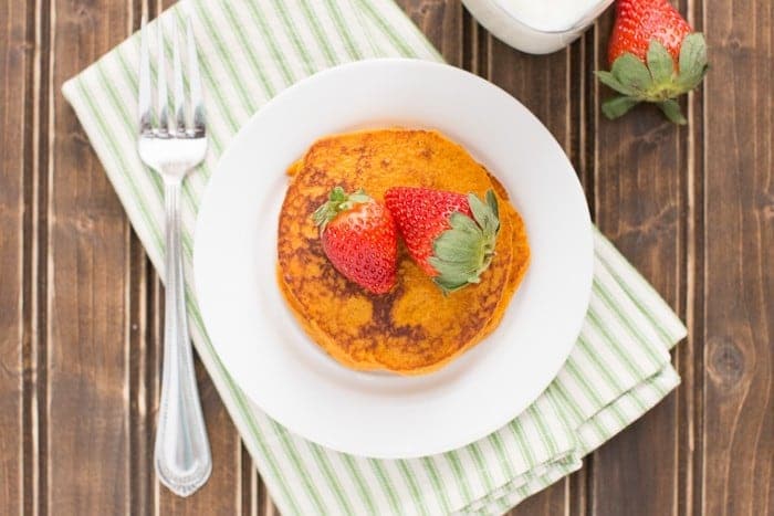 Deliciously simple, whole food sweet potato pancakes made with no added sugar! Whole30 compliant and gluten-free.