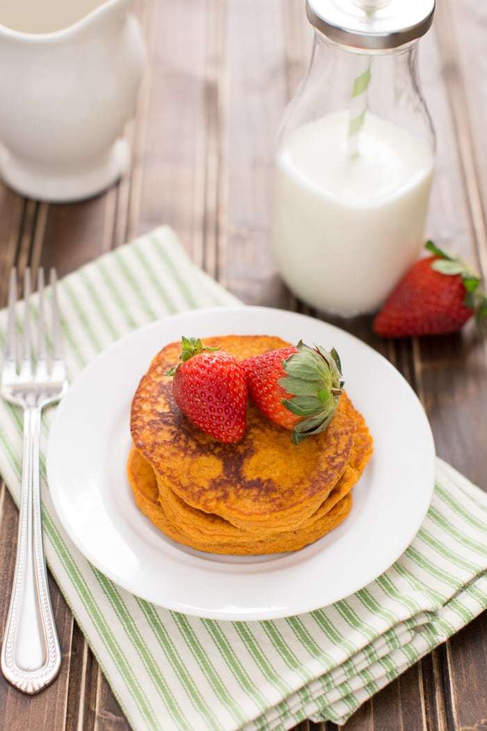 Deliciously simple, whole food sweet potato pancakes made with no added sugar! Whole30 compliant and gluten-free.