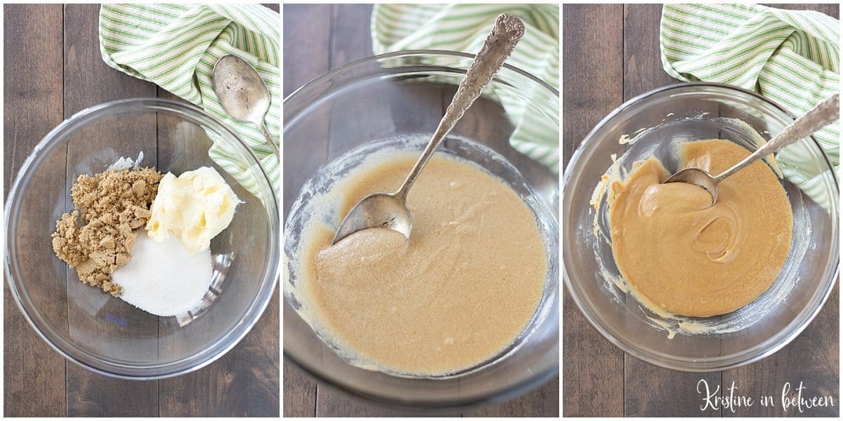 Process shots of how to make peanut butter kiss cookies.