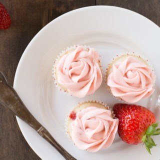 The best homemade strawberry cupcakes with strawberry buttercream frosting made from fresh strawberry puree!