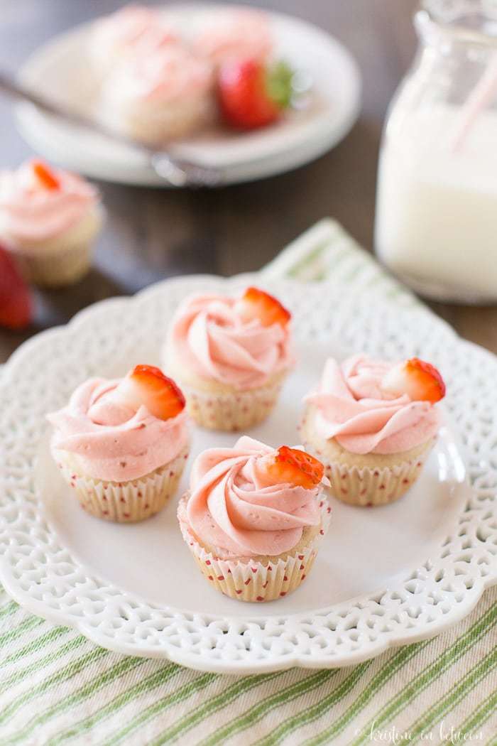 The best homemade strawberry cupcakes with strawberry buttercream frosting made from fresh strawberry puree!