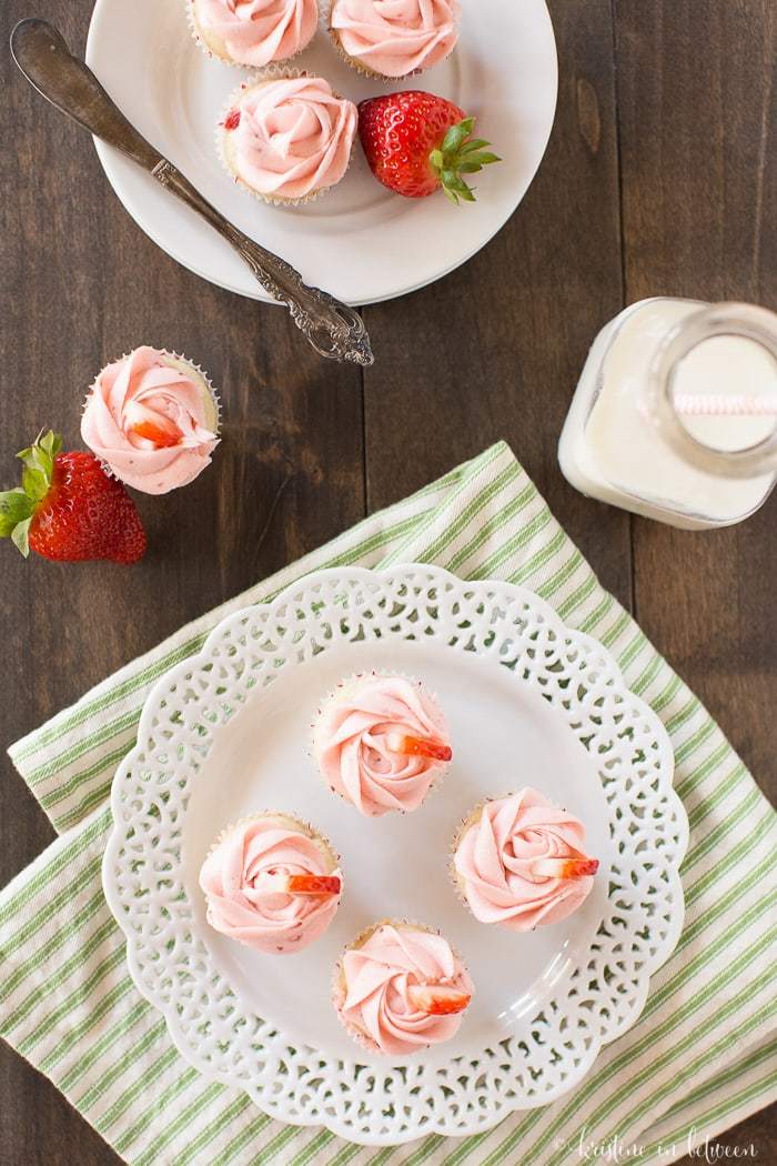 The best homemade strawberry cupcakes with strawberry buttercream frosting made from fresh strawberry puree!