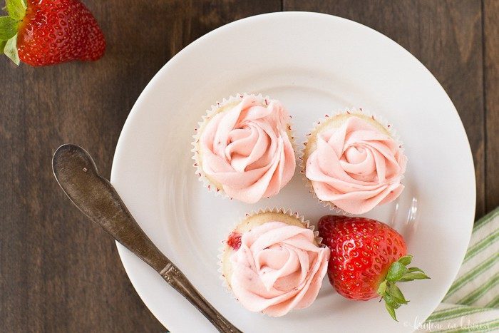 The best homemade strawberry cupcakes with strawberry buttercream frosting made from fresh strawberry puree!
