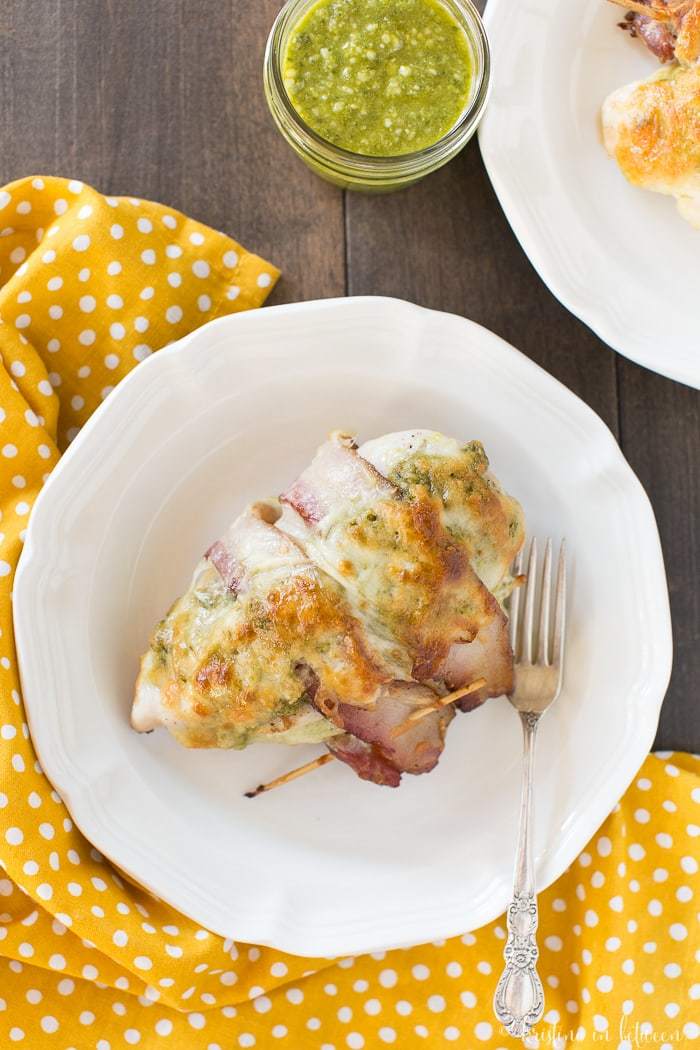 Try these easy bacon wrapped pesto chicken breasts for dinner!