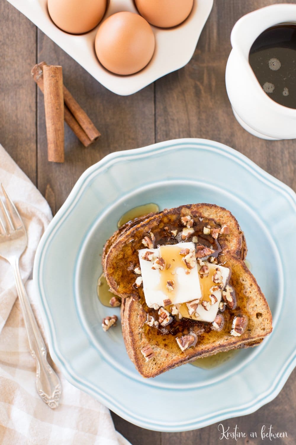 Delicious, pumpkin french toast is the perfect fall breakfast! A spicy seasonal twist on a traditional favorite!