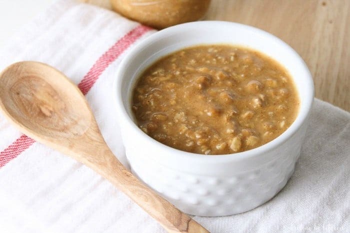 Quick and easy overnight pumpkin pie oatmeal. Eat it hot or cold, it's perfect for crisp fall mornings!