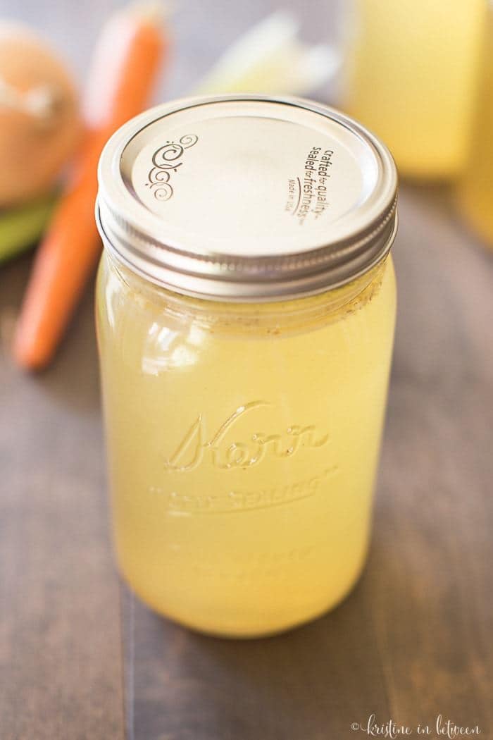 Put your leftover turkey carcass to good use with this easy turkey stock! Good for up to 6 months in the freezer!