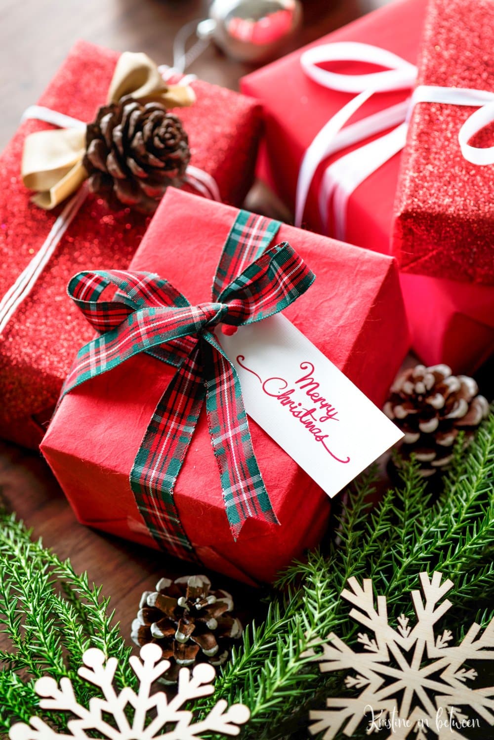 Wrapping Paper, Scissors, Tape And Ribbon With Christmas Tree