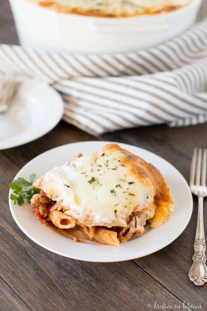 Delicious one-pot easy baked ziti recipe! Perfect for any night of the week!