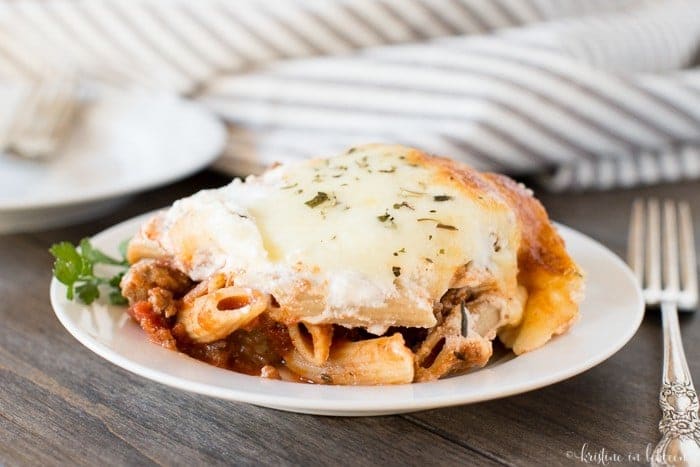 Delicious one-pot easy baked ziti recipe! Perfect for any night of the week!