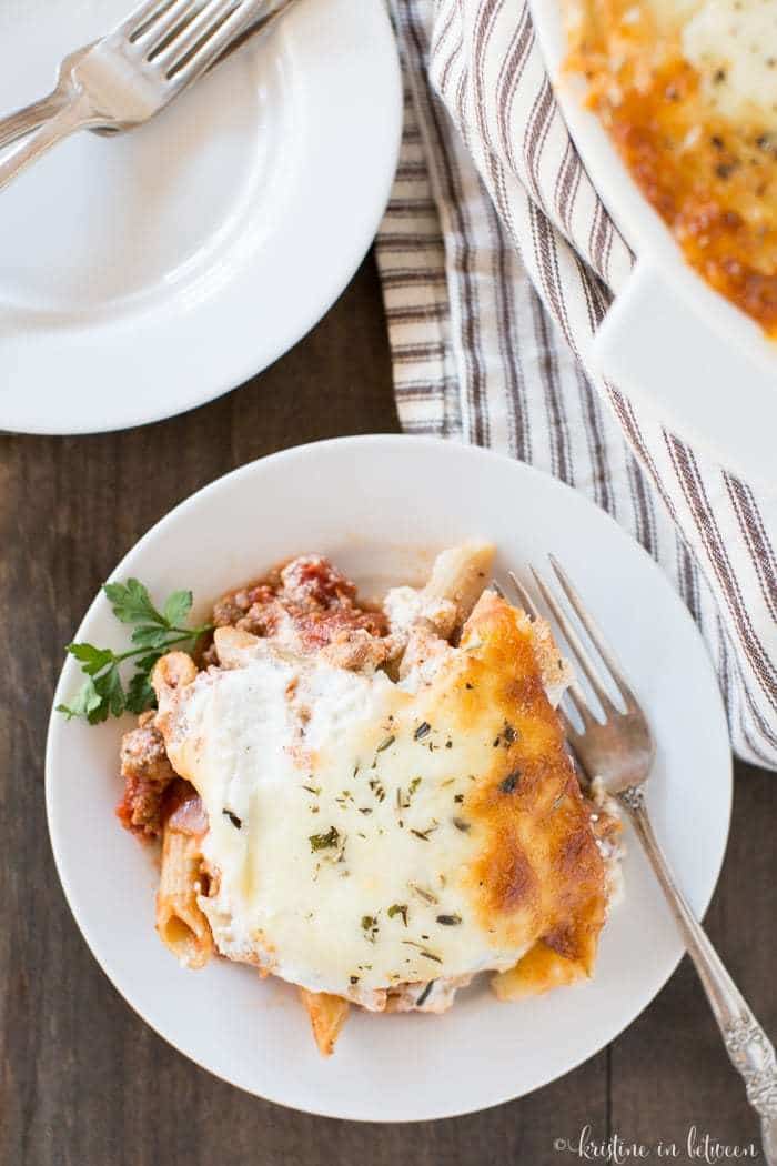 Delicious one-pot easy baked ziti recipe! Perfect for any night of the week!