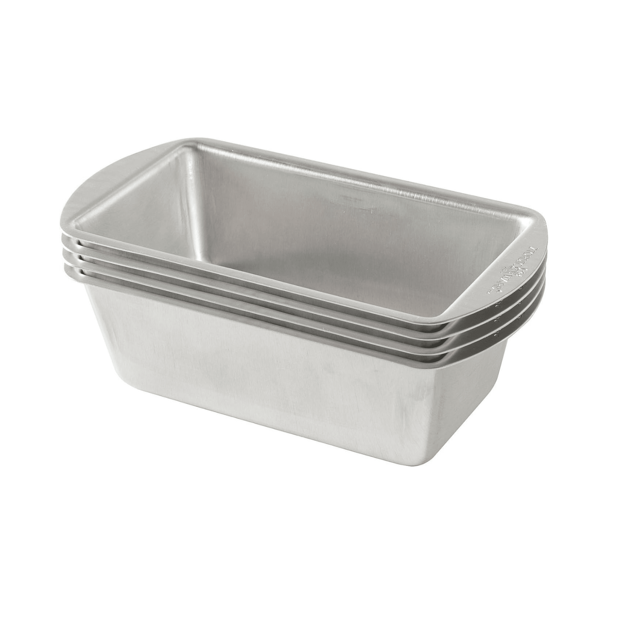 Four mini loaf pans stacked up.