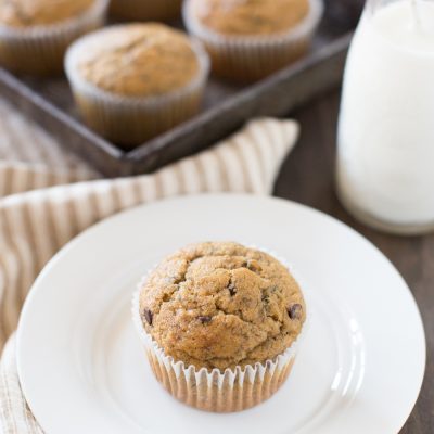 This is the best recipe for whole wheat peanut butter banana muffins. They're soft and crumbly, and loaded with peanut butter!