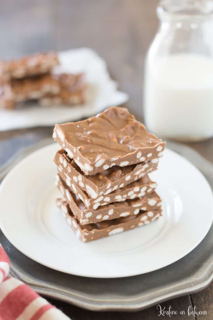 Simple three ingredient peanut butter chocolate crunch bars! These bars are low in sugar and high in protein.
