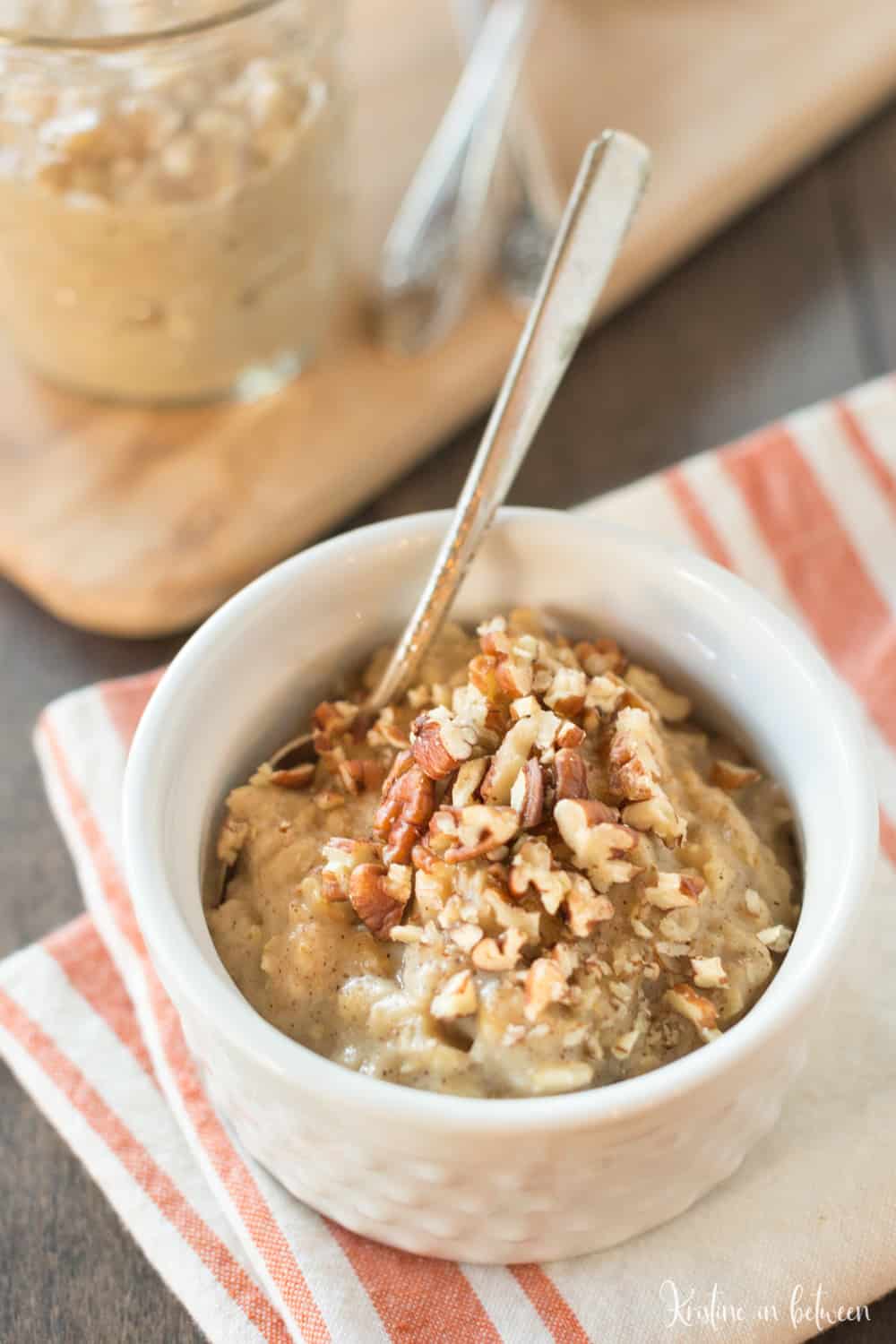 Quick and easy overnight or stovetop pumpkin pie oatmeal. Eat it hot or cold, it's perfect for crisp fall mornings!