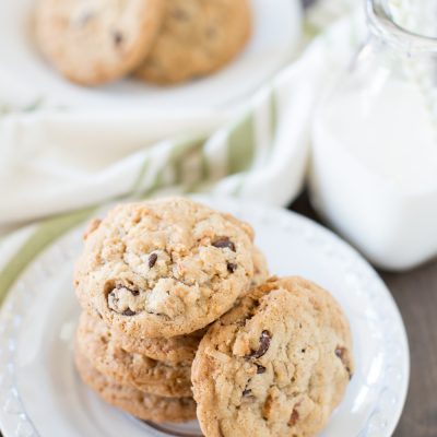 Thick and chewy chocolate chip coconut cookies!