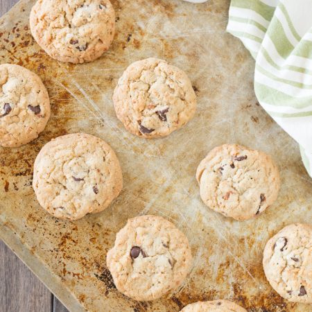 Thick and chewy chocolate chip coconut cookies!