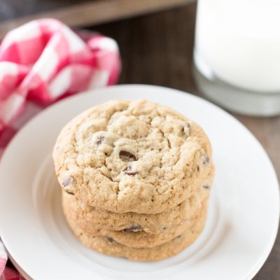 Giant chocolate chip cookies that are soft and chewy and loaded with chocolate chips!