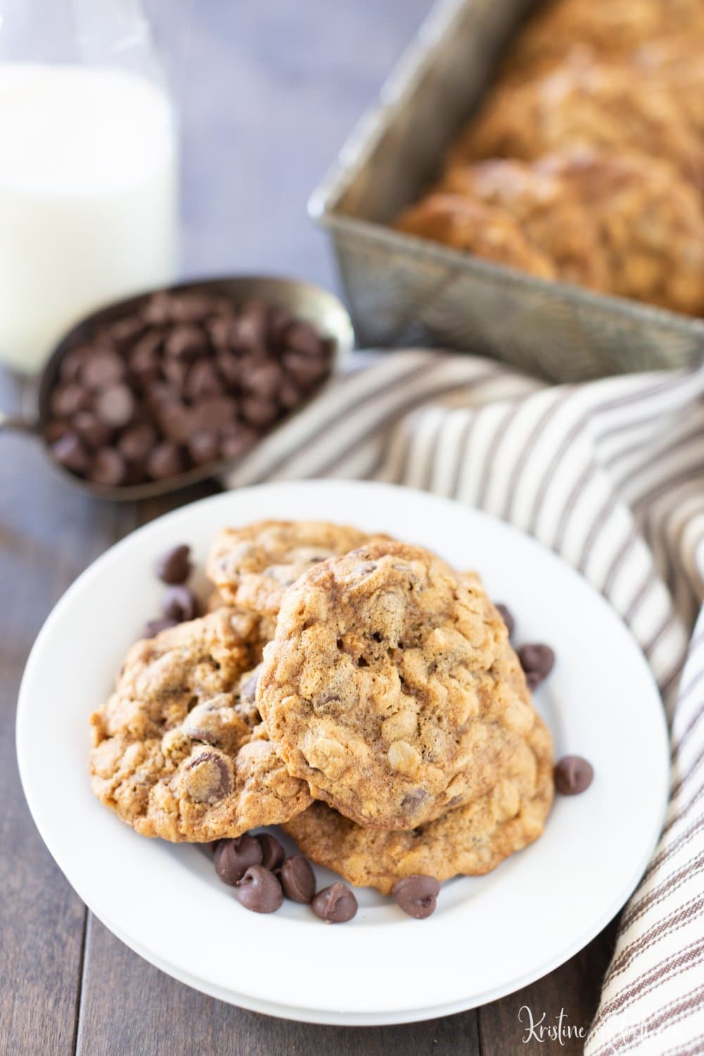 These are the perfect chewy oatmeal chocolate chip cookies!