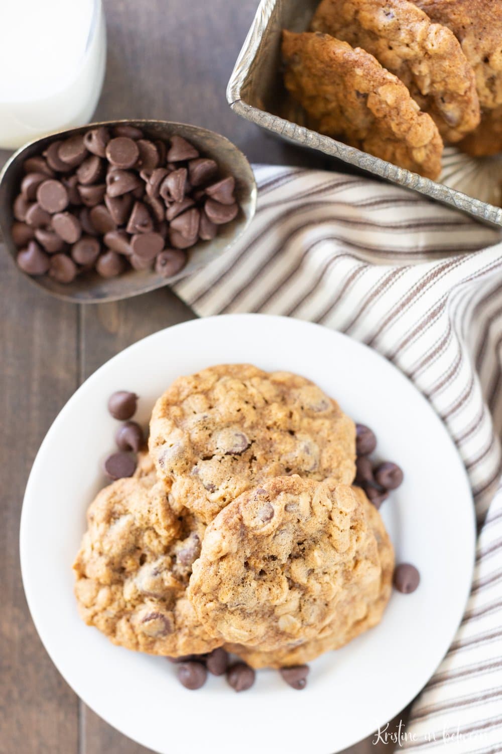 These are the perfect chewy oatmeal chocolate chip cookies!