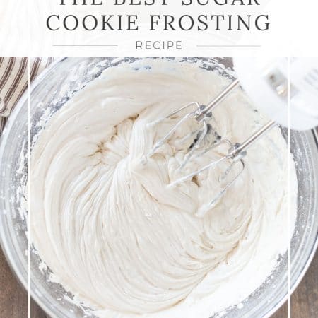 Sugar cookie frosting in a bowl with a hand mixer
