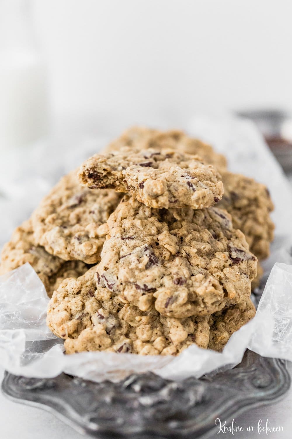 The very best traditional thick and chewy oatmeal dark chocolate chunk cookies!