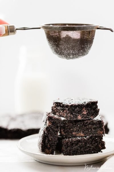 Super rich dark chocolate fudge brownies that are thick and chewy.