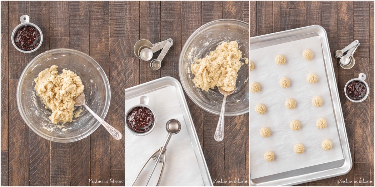 Process shots of making almond flour shortbread cookies.