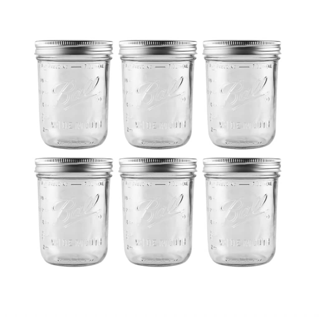 16 ounce Ball mason jars for jam storage.