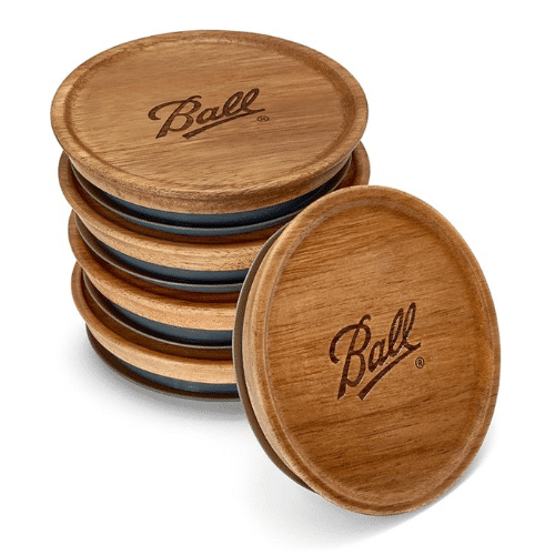 Wooden Ball mason jar lids.